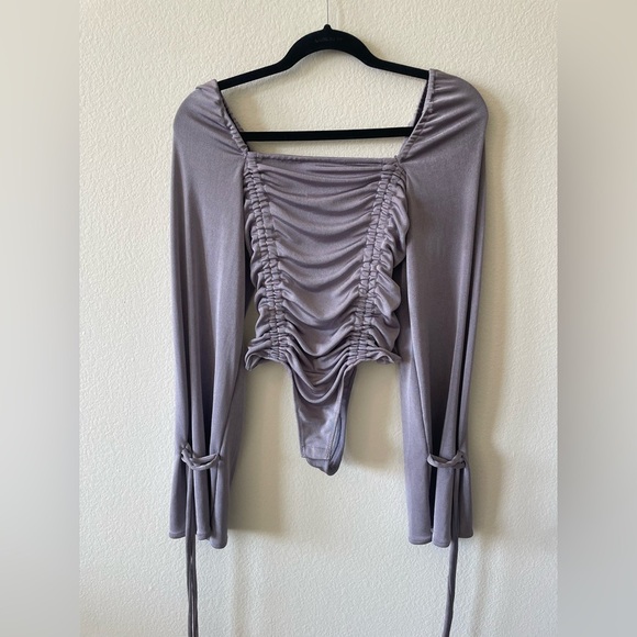 Free People lilac purple ruched long sleeve bodysuit - Picture 2 of 5